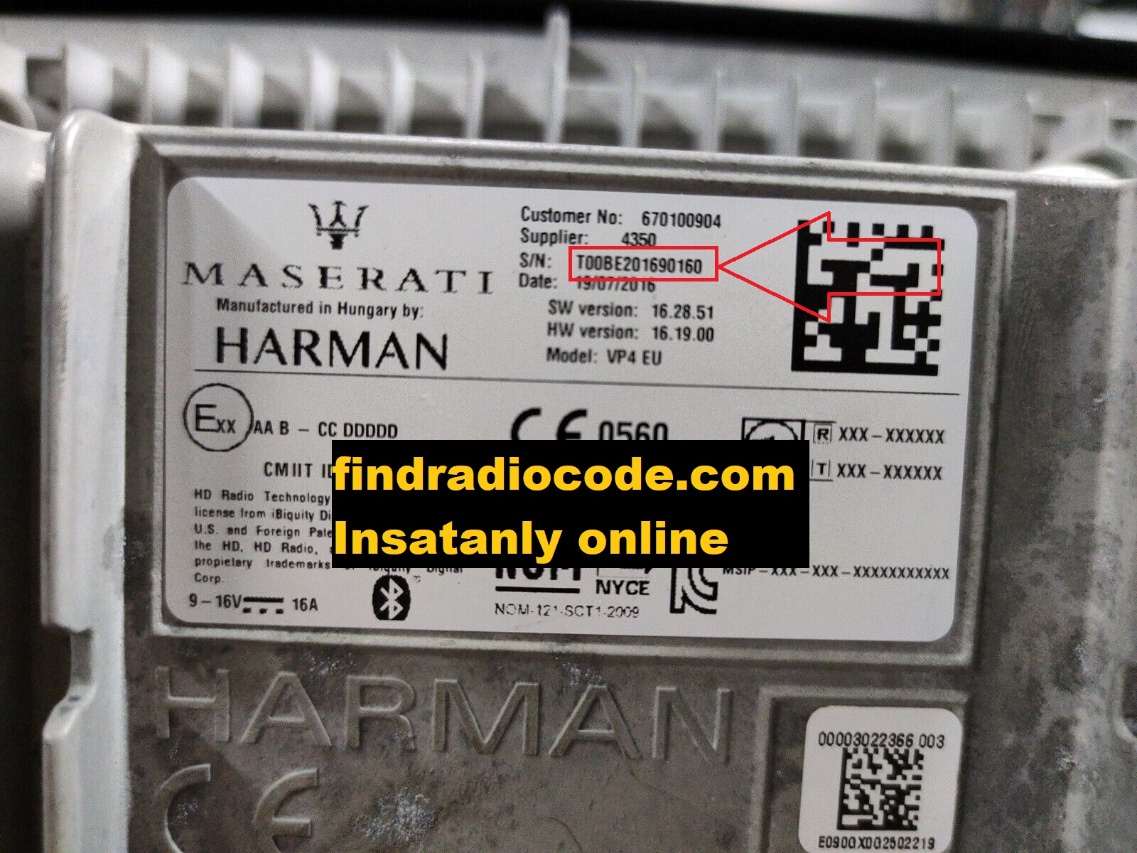 Maserati Ghibli radio serial number label location